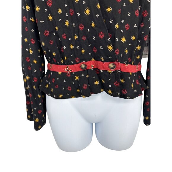 Free People Top Where We Roam Crossover Wrap Long Sleeve Printed Blouse Size S - Picture 2 of 12